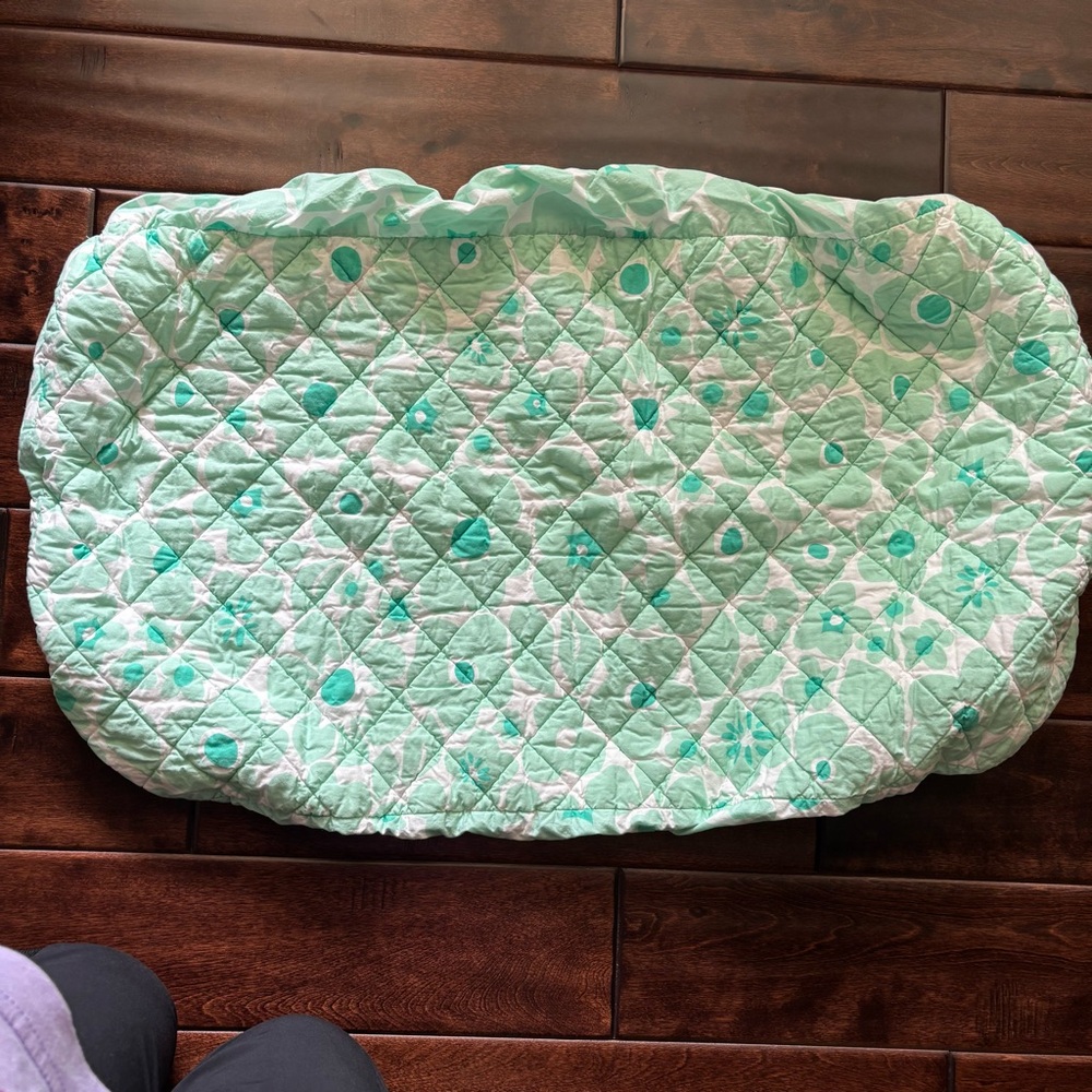 Land of Nod Quilted Changing Cover in Mint Green floral
